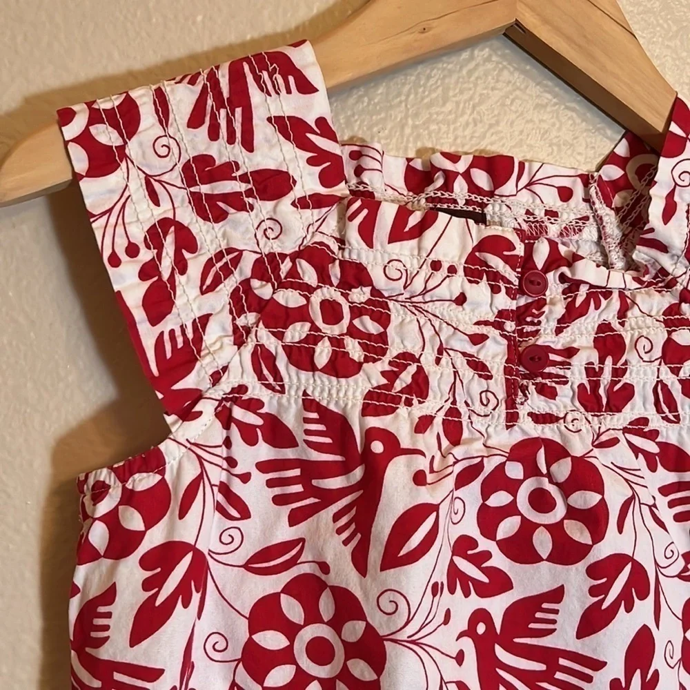 𝅺TEA Collection Red White Floral Birds Short Sleeve Dress